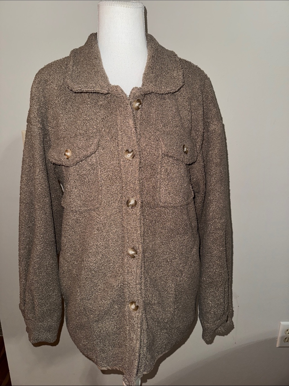 Women’s Plush Button-Up Shacket - Brown - Large